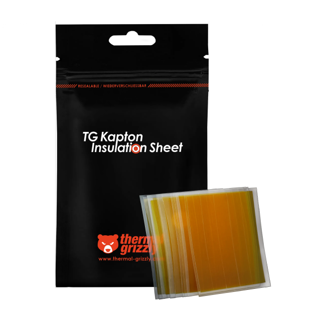 Cinta Térmica Thermal Grizzly Kapton Insulation Sheet | 50 Tiras Adhesivas | Aislante Térmico | 10 x 60 mm | Amarillo | TG-KIS-10-60-50