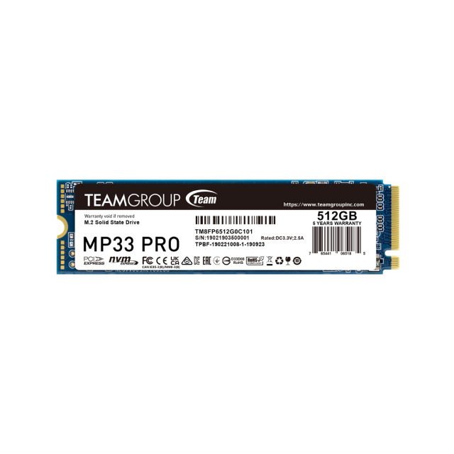 Unidad SSD TeamGroup MP33 PRO M.2 | 512GB | Lectura 3400 MB/s | Escritura 2600 MB/s | TM8FPD512G0C101