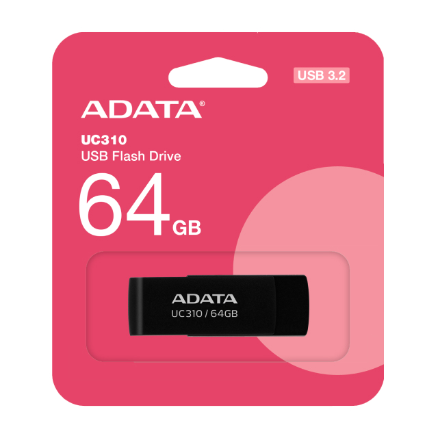 Memoria Flash USB ADATA UC310 | 64GB | USB 3.2 | Negro | UC310-64G-RBK