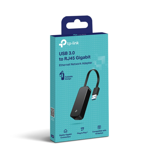 Adaptador USB a Ethernet TP-Link UE306 | USB 3.0 a RJ45 Gigabit 10 / 100 / 1000 Mbps | Para Laptop / PC / Nintendo Switch | Plug & Play | Negro | UE306