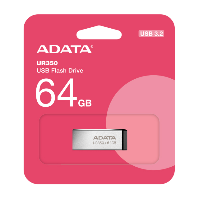Memoria Flash USB ADATA UR350 | 64GB | USB 3.2 | Metálico | Negro | UR350-64G-RSR/BK