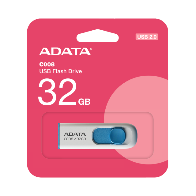 Memoria Flash USB 2.0 ADATA C008 | 32GB | Color Azul/Blanco | AC008-32G-RWE