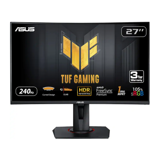 Monitor Curvo ASUS TUF Gaming VG27VQMY | 27" | 1920 x 1080 (FHD) | VA | 240 Hz | 1 ms (MPRT) | 1500R | Adaptive-Sync / Freesync Premium | Bocinas Integradas | HDMI 2.0 / DisplayPort 1.2 | Negro | VG27VQMY