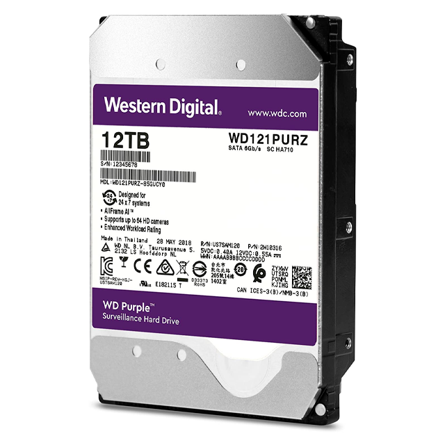 DISCO DURO INTERNO WD 12TB 3.5"  256MB SATA3 7200RPM PURPLE - WD121PURZ