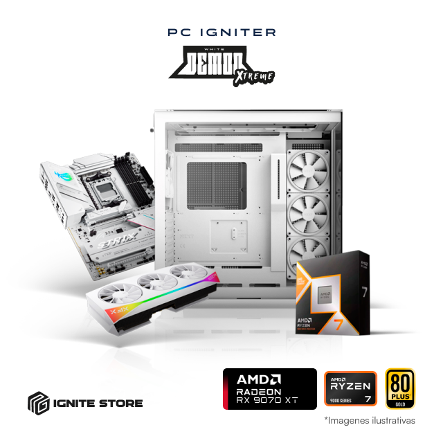 PC Igniter White Demon Xtreme | R7 9800X3D | RX 9070 XT 16GB | 32GB de RAM | SSD 1TB