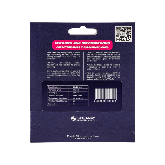 Thermal Pad Stejar | 120x20x3.0mm | 12.8 W/MK | Alto Rendimiento | WVR-DF-120-20-30