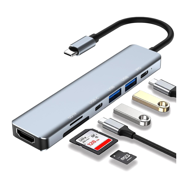 Concentrador de Puertos Wular 7 en 1 | USB-C / USB 2.0 / 3.0 / HDMI / Micro SD / SD | X004AEC7BD