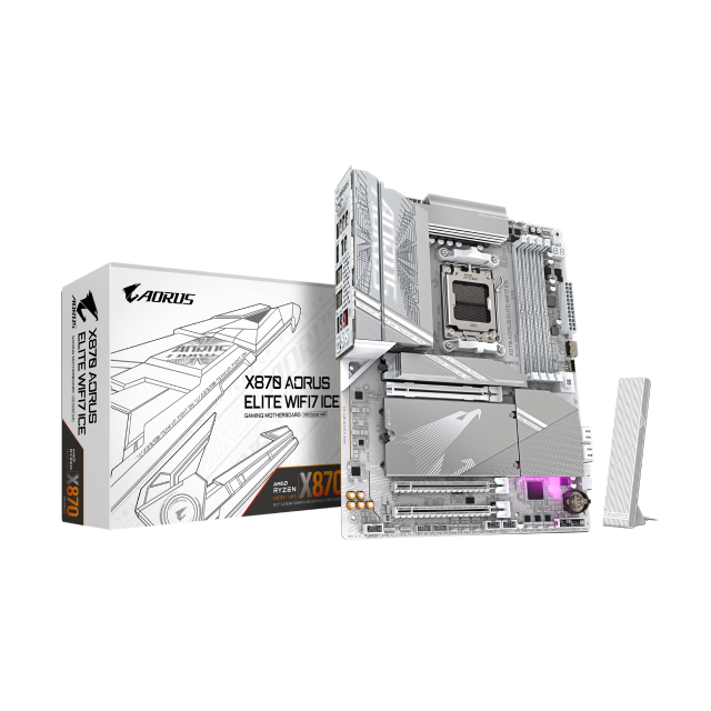 Tarjeta Madre GIGABYTE X870 AORUS ELITE WIFI7 ICE | ATX | Socket AM5 | Chipset AMD X870 | DDR5 (Hasta 256GB) | HDMI / USB-C | Wi-Fi 7 | Bluetooth 5.4 | Blanco | X870 A ELITE WF7 ICE