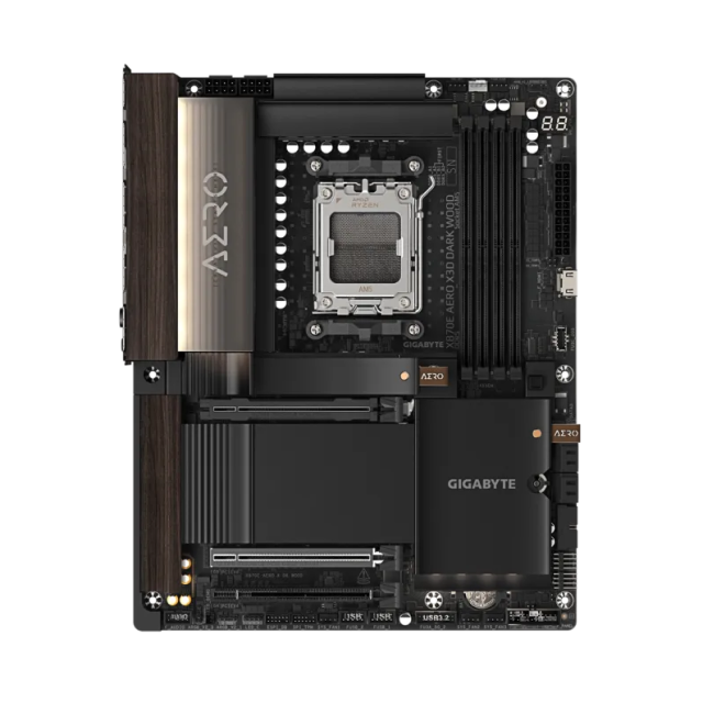 Tarjeta Madre GIGABYTE X870E AERO X3D WOOD | ATX | Socket AM5 | Chipset AMD X870E | DDR5 (Hasta 256GB) | 1 X HDMI / 2 x USB-C | Wi-Fi 7 | Bluetooth 5.4 | Detalles de Madera | Negro | X870E AERO X DK WOOD