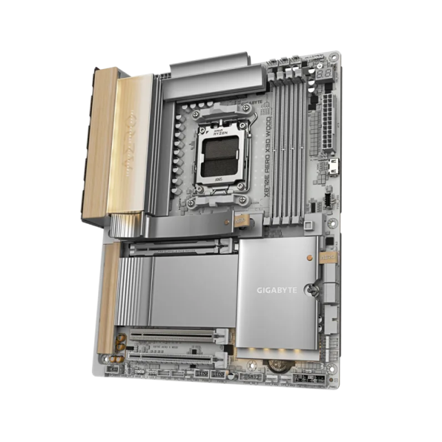 Tarjeta Madre GIGABYTE X870E AERO X3D WOOD | ATX | Socket AM5 | Chipset AMD X870E | DDR5 (Hasta 256GB) | 1 X HDMI / 2 x USB-C | Wi-Fi 7 | Bluetooth 5.4 | Detalles de Madera | Blanco | X870E AERO X WOOD