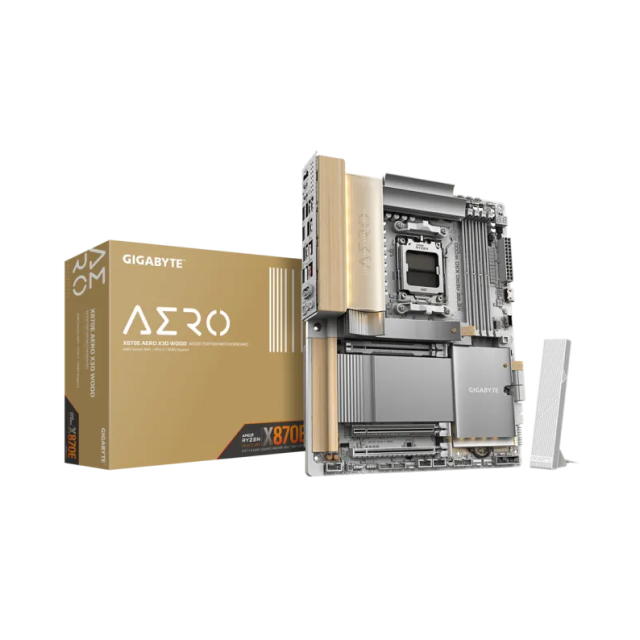 Tarjeta Madre GIGABYTE X870E AERO X3D WOOD | ATX | Socket AM5 | Chipset AMD X870E | DDR5 (Hasta 256GB) | 1 X HDMI / 2 x USB-C | Wi-Fi 7 | Bluetooth 5.4 | Detalles de Madera | Blanco | X870E AERO X WOOD