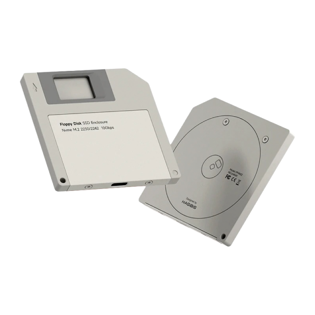 Enclosure Hagibis M.2 NVMe | Carcasa para SSD M.2 2230 / 2242 | PCIe NVMe | Conexión USB-C | USB 3.2 Gen 2 | 10 Gbps | Estilo Retro Floppy Disk | Gris | YPHN02-GRA