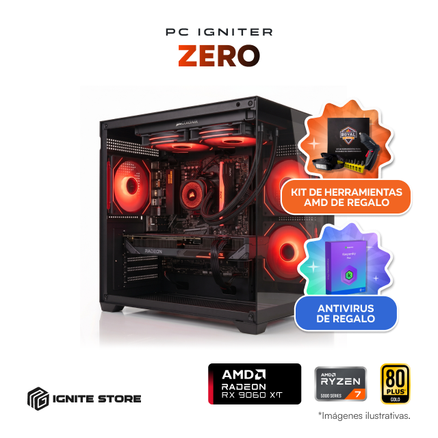 PC Gamer Igniter Zero | R7 5700X | RX 9060 XT 16GB | 16GB de RAM | SSD 1TB + Kit de Herramientas AMD + Antivirus Kaspersky Plus 1 Año