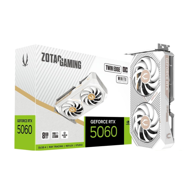 Tarjeta de Video ZOTAC GAMING GeForce RTX 5060 Twin Edge OC White Edition | 8GB GDDR7 | PCI Express 5.0 | 128 Bits | Blanco | ZT-B50600Q-10M