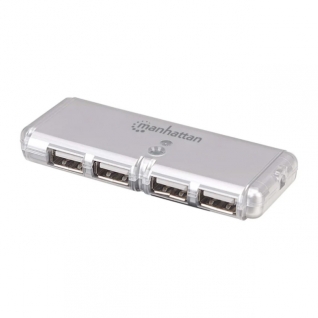 HUB USB de Bolsillo Manhattan 160599 | Alta Velocidad | 4 Puertos USB-A | USB 2.0 | Plateado | 160599