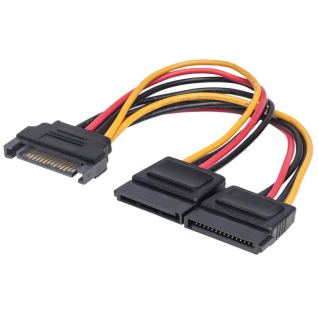CABLE "Y" DE ALIMENTACIÓN SATA MANHATTAN - SATA 15 PINES MACHO A SATA15 PINES HEMBRA - 15CM - 354554