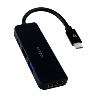 HUB Multipuerto Acteck Gate 5P DH645 | Conexión a PC USB-C | 1 Puerto USB-C 3.1 / 1 Puerto USB-A 2.0 / 1 Puerto USB-A 3.1 / 1 Puerto HDMI 4K | Negro | AC-934640