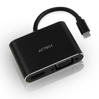 Adaptador Acteck Shift Plus AV420 | USB-C a HDMI / VGA | Negro | AC-934657