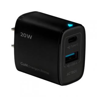 Cargador de Pared Acteck Energon Prime CP420 | Carga Rápida | 20W | USB-A / USB-C | Color Negro | AC-935555