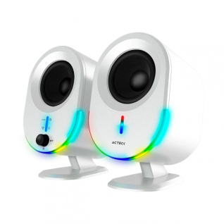 Bocinas Inal&aacute;mbricas Acteck Dynamic Exact BS630 | Sistema 2.0 Est&eacute;reo | 20W RMS | Bluetooth 5.0 / AUX 3.5mm / USB | Blanco | AC-935876