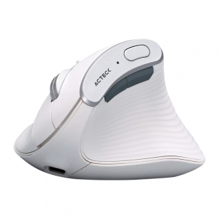 Mouse Ergonómico Vertical Inalámbrico Acteck Virtuos Fitt Pro MI770 | Hasta 2400 DPI | Sensor Óptico Sigma MX8650 | 118 g | 8 Botones | Hasta 50 Hrs de Batería Recargable | Bluetooth / Dongle 2.4 Ghz | Windows / MacOS / iOS / Android | Blanco | AC-936217