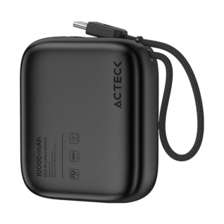 Power Bank Acteck Energon Go Plug Pro PG60 | 10000 mAh | Carga R&aacute;pida 22.5W | 1 x USB-C | Cable Integrado | Carga Hasta 2 Dispositivos Simult&aacute;neos | Bater&iacute;a Port&aacute;til | Negro | AC-945615