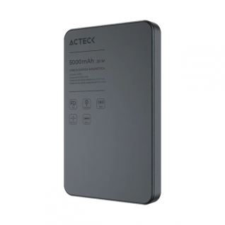 Power Bank Magn&eacute;tico Acteck Energon Go Slim Pro PM50 | 5000 mAh | Carga R&aacute;pida Inal&aacute;mbrica Qi2 15W / Al&aacute;mbrica 20W | 1 x USB-C | Dise&ntilde;o Compacto y Ligero | Bater&iacute;a Port&aacute;til | Negro | AC-945639