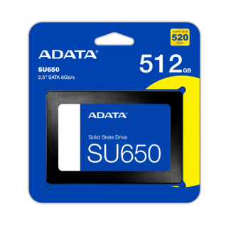 Unidad SSD ADATA SU650 | 512GB | 2.5" | SATA III | 520MB/s Lectura | 450MB/s Escritura | Negro / Azul | ASU650SS-512GT-R