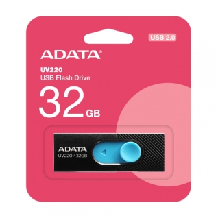 Memoria Flash USB ADATA UV220 | 32GB | USB 2.0 | Negro / Azul | AUV220-32G-RBKBL