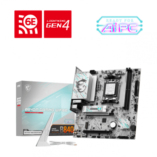Tarjeta Madre MSI B840M GAMING WIFI6E | Micro-ATX | Socket AM5 | Chipset AMD B840 | DDR5 (Hasta 256GB) | HDMI / DisplayPort | Wi-Fi 6E | Bluetooth 5.3 | Blanco / Negro | B840M GAMING WIFI6E