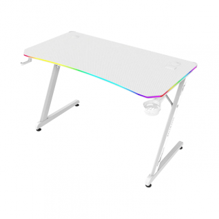 Escritorio Gamer Balam Rush Olympus Spot Glow Pro MRX8000 | 120 x 60 cm | Hasta 100 kg | Estructura en Z | Superficie Fibra de Carbono | Portavasos y Gancho para Aud&iacute;fonos | RGB | Blanco | BR-941389