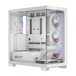 Gabinete Balam Rush Tank Polar 7900 | Media Torre | ATX / Micro ATX / Mini ITX | 2 x USB-A / 1 x USB-C | Incluye 5 Ventiladores ARGB | Cristal Templado Panor&aacute;mico | Blanco | BR-941488