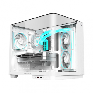 Gabinete Balam Rush Tank Expert Curve 6800 | Media Torre | ATX / Micro-ATX / Mini-ITX | USB-C / USB 2.0 / USB 3.0 | Cristal Templado Curvo | Doble C&aacute;mara | Incluye 3 Ventiladores | Blanco | BR-941587
