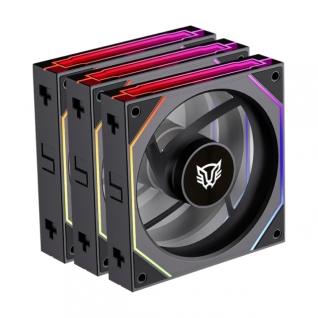 Kit 3 Ventiladores Balam Rush Daisy-Chain | Aspas Invertidas | 120 mm | 800 a 1800 RPM | 4 Pines | ARGB | Negro | BR-942102