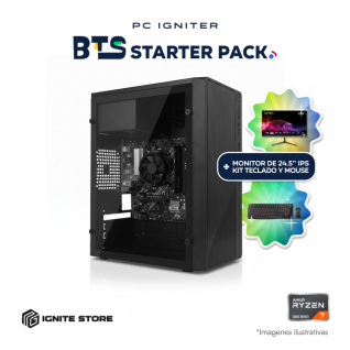 PC Igniter BTS Starter Pack | AMD Ryzen 7 5700G | 8GB RAM DDR4 | SSD 500GB M.2 + Monitor de 24.5" + Kit de Teclado y Mouse + Adaptador Wi-Fi de Regalo