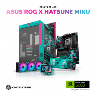 BUNDLE ASUS ROG X HATSUNE MIKU | RTX 5080 16GB | X870E-H GAMING WIFI 7 | Enfriamiento Líquido ROG RYUO IV 360 ARGB | Gabinete ROG STRIX HELIOS II