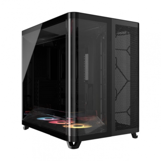 Gabinete Corsair Air 5400 RS ARGB | Media Torre | E-ATX / ATX / Micro-ATX / Mini-ITX | USB-A 3.2 / USB-C 3.2 | 3 Ventiladores ARGB Preinstalados | Diseño Panorámico con Cristal Templado | Triple Cámara | Negro | CC-9011318-WW