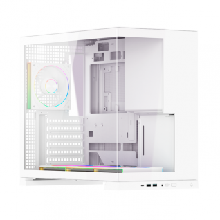 Gabinete Munfrost Flow | Media Torre | ATX / Micro-ATX / Mini-ITX | USB 2.0 / USB 3.0 / USB-A / USB-C | Cristal Templado | Incluye 4 Ventiladores ARGB | Blanco | CGFLOWWMFT