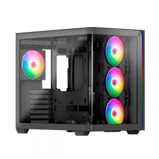 Gabinete Munfrost Hirow | Torre Completa | Mini ITX / Micro ATX / ATX | USB 3.0 | Cristal Curvo Templado | Negro | CGHIROWLFBMFT