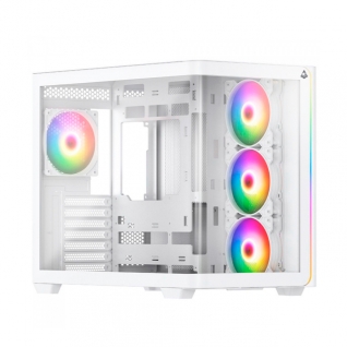 Gabinete Munfrost Hirow | Torre Completa | Mini ITX / Micro ATX / ATX | USB 3.0 | Cristal Curvo Templado | Blanco | CGHIROWLFWMFT