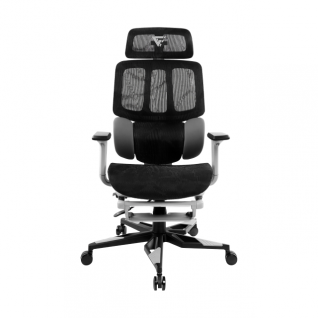 Silla Gamer Mesh Game Factor GM700 | Soporta hasta 150kg | Descanza brazos 3D con seguros | Ruedas con frenos | Color Negro/Blanco | CGM700