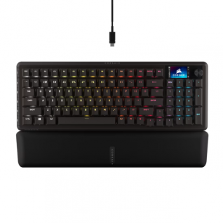 Teclado Gamer Mecánico Alámbrico Corsair VANGUARD 96 | 96% | Pantalla LCD Personalizable de 1.9" | Reposamuñecas Magnético | 6 Teclas Macro Programables | Switch Linear MLX Plasma | Inglés | RGB | Negro | CH-91E901E-NA