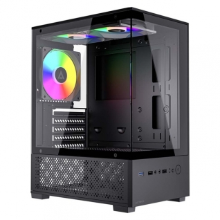 Gabinete Acteck PANORAK GC600 | Mini Torre | Micro-ATX / Mini-ITX | USB-A 3.0 | Cristal Templado | Negro | AC-943826