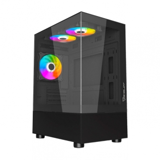 Gabinete Ocelot Gaming GLASS EN6 | Micro Torre | Micro ATX / Mini ITX | USB 2.0 / USB 3.0 | Cristal Templado | 3 Ventiladores RGB Incluidos | Negro | CS-1005