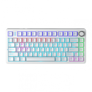 Teclado Gamer Mecánico Alámbrico AULA F75 | 75% | Switch Lineal | Gasket Mount | Perilla de Volumen | Español | RGB | Blanco | F75 WHITE KEYBOARD+RED SWITCH