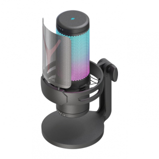 Micr&oacute;fono de Condensador Redragon GM301 FENRIS | Unidireccional Cardioide | Conexi&oacute;n USB | Incluye Base y Filtro Anti-Pop | Streaming / Podcast | Negro | RGB | GM301