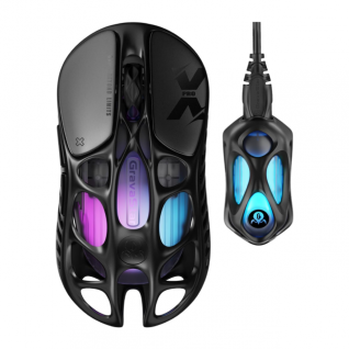 Mouse Gamer Inal&aacute;mbrico GravaStar Mercury X Pro Wireless | Hasta 113 Horas de Bater&iacute;a | M&aacute;x. 32000 DPI | 8000Hz | Sensor &Oacute;ptico PixArt PAW3950 | 49g | 5 Botones Programables | 2.4GHz / Bluetooth 5.1 / USB-C | RGB GLOWSYNC | Negro | GSXPRO_BLK