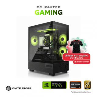 PC Gamer Igniter Gaming | AMD Ryzen 7 9800X3D | NVIDIA GeForce RTX 5070 12GB | 32GB RAM DDR5 | SSD 1TB + Jersey Futbolera Edición Limitada + Gabinete MSI PAG PANO M110A De Regalo