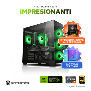 PC Gamer Igniter Impresionanti | R7 5700X | RTX 5060 Ti 8GB | 32GB de RAM | SSD 1TB + Kit de Herramientas AMD + Antivirus Kaspersky Plus 1 Año