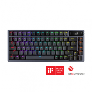 Teclado Gamer Mec&aacute;nico Inal&aacute;mbrico ASUS ROG Azoth | 75% | Switch ROG NX Red | Pantalla OLED de 2" y Control de 3 V&iacute;as | Conexi&oacute;n Trimodo 2.4 GHz / Bluetooth / Cable | Conexi&oacute;n a PC USB-A | Ingl&eacute;s | RGB | Negro | M701 ROG AZOTH/NX